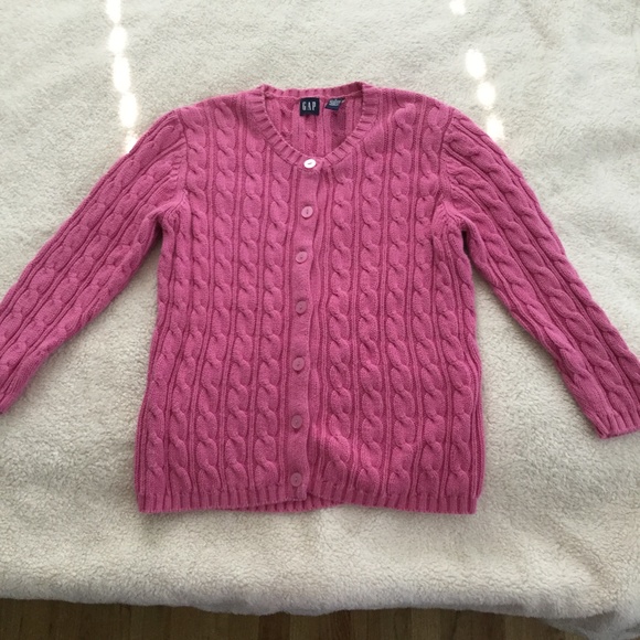 Vintage GAP Y2K Cable Knit Cardigan Sweater 3/4 Sleeve Bright Pink - Sz Small - Picture 5 of 13